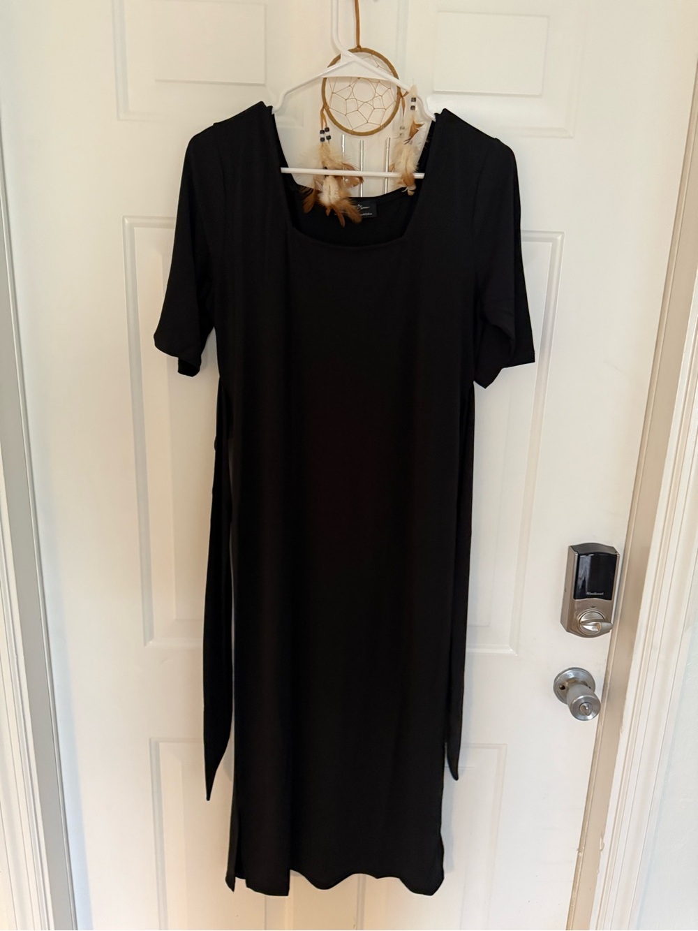 Black Midi Dress with Side Ties - Women